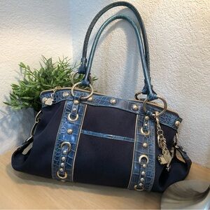 Kathy Van Zeeland Blue and Gold Satchel